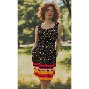 Rachel Roy Provincial Floral Dress Womens Size 6 Black Rope Waist Sleeveless EUC